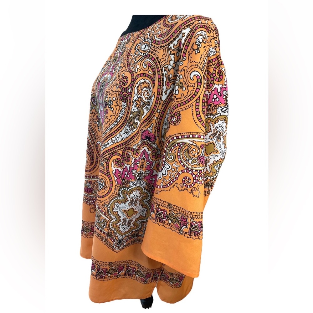 New York & Co orange paisley boho hippie ladies tunic top size XL lightweight - Picture 2 of 11